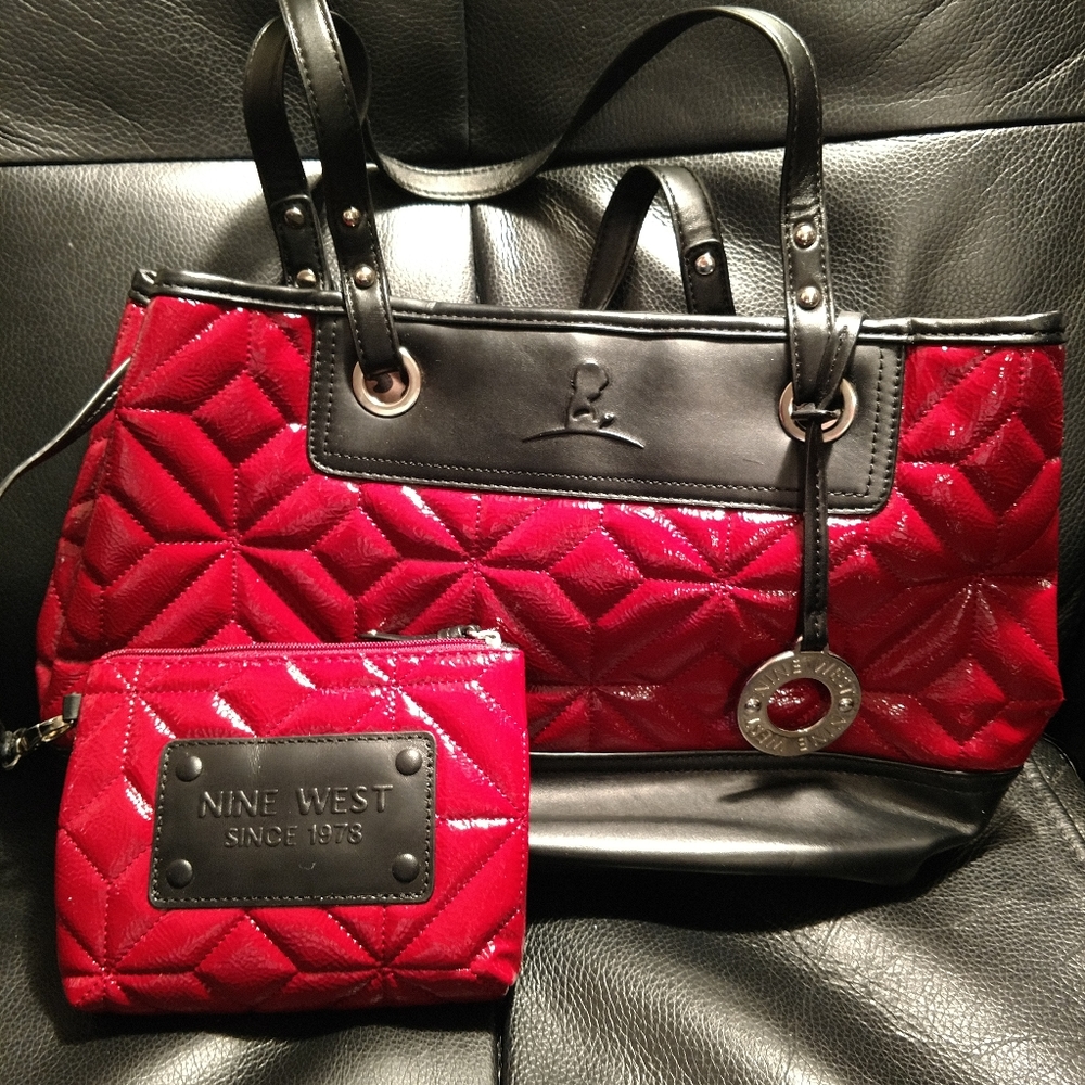 Nine West Red Quilted Vinyl Handbag